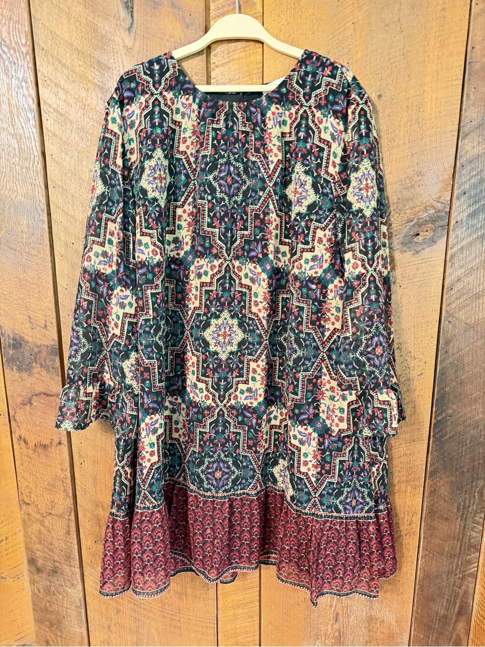 LOFT Shimmer Tapestry Boho Dress XL Whimsigoth Folk Festival Ruffle